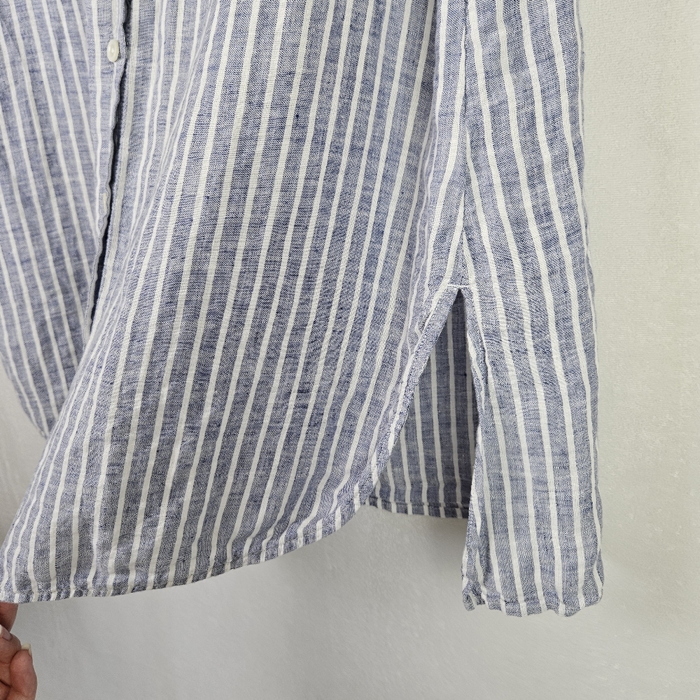 J Jill Love Linen 100% Linen Coastal Nautical Striped Button Down Tank Top MP - Picture 4 of 5